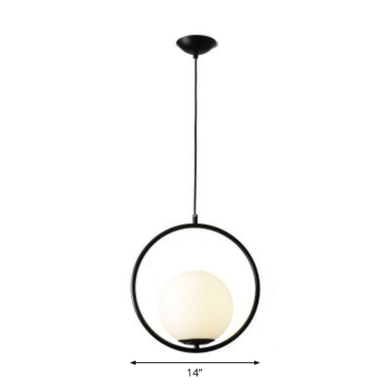 Ball Kitchen Down Lighting Pendant Milky Glass Single-Bulb Modern Hanging Ceiling Light Black Clearhalo 'Ceiling Lights' 'Modern Pendants' 'Modern' 'Pendant Lights' 'Pendants' Lighting' 2254879