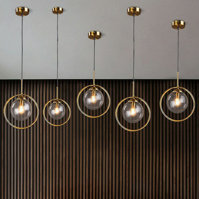 Postmodernist Ball Shade Down Lighting Pendant Glass 1-Light Kitchen Hanging Light with Decorative Ring Clearhalo 'Ceiling Lights' 'Modern Pendants' 'Modern' 'Pendant Lights' 'Pendants' Lighting' 2254887