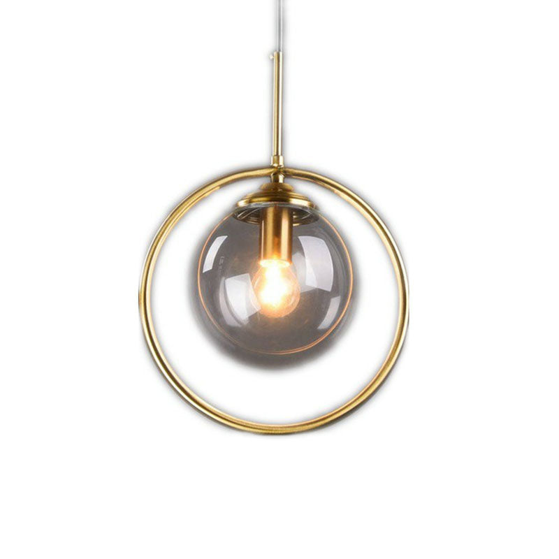 Postmodernist Ball Shade Down Lighting Pendant Glass 1-Light Kitchen Hanging Light with Decorative Ring Clearhalo 'Ceiling Lights' 'Modern Pendants' 'Modern' 'Pendant Lights' 'Pendants' Lighting' 2254890