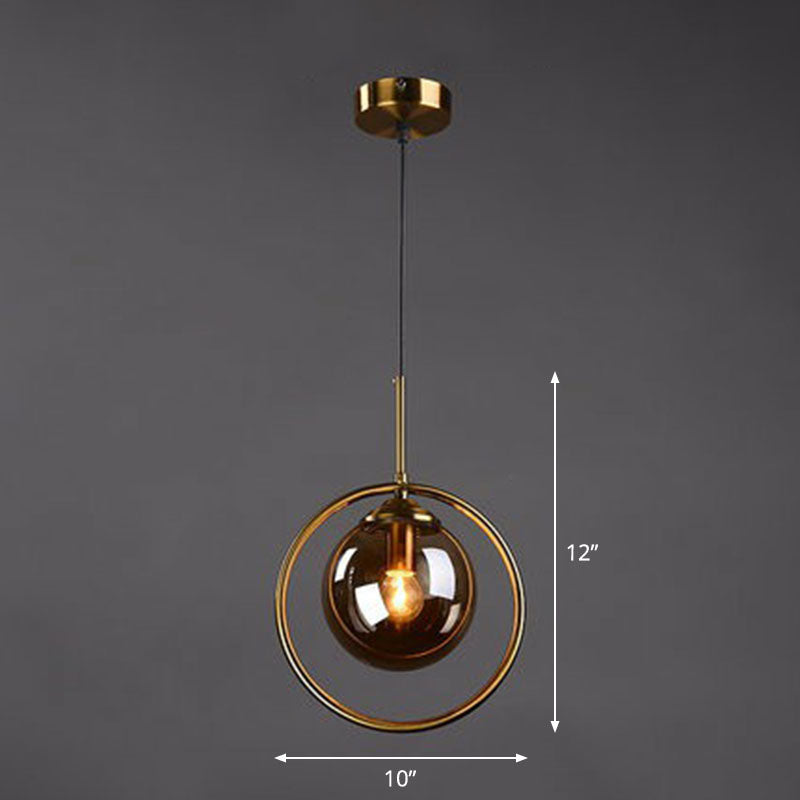 Postmodernist Ball Shade Down Lighting Pendant Glass 1-Light Kitchen Hanging Light with Decorative Ring Amber Clearhalo 'Ceiling Lights' 'Modern Pendants' 'Modern' 'Pendant Lights' 'Pendants' Lighting' 2254892