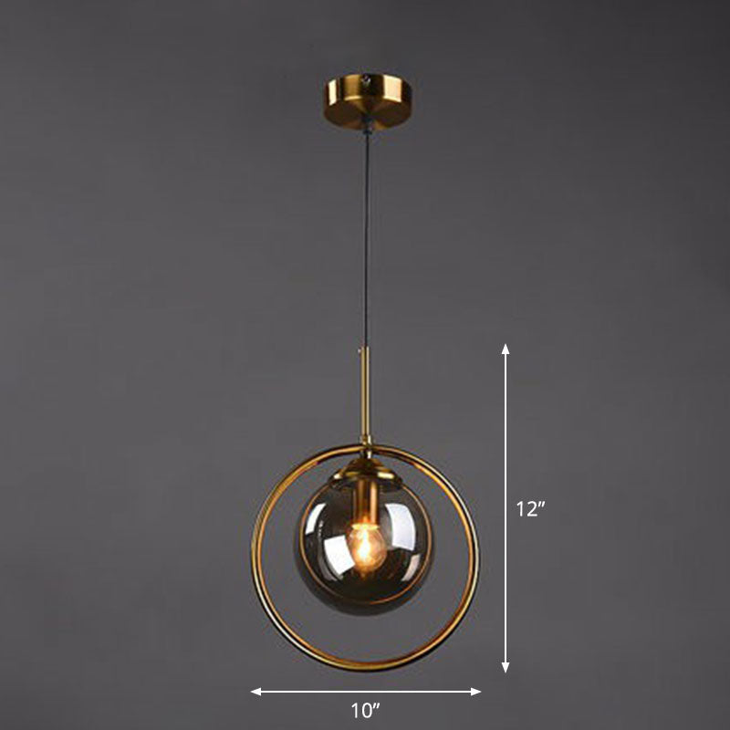 Postmodernist Ball Shade Down Lighting Pendant Glass 1-Light Kitchen Hanging Light with Decorative Ring Smoke Gray Clearhalo 'Ceiling Lights' 'Modern Pendants' 'Modern' 'Pendant Lights' 'Pendants' Lighting' 2254893