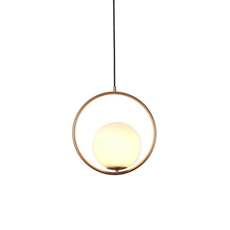 Ball Ceiling Suspension Lamp Simple Style White Glass Single Pendant Light with Metal Ring Clearhalo 'Ceiling Lights' 'Modern Pendants' 'Modern' 'Pendant Lights' 'Pendants' Lighting' 2254897
