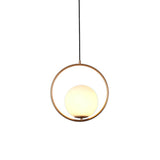 Ball Ceiling Suspension Lamp Simple Style White Glass Single Pendant Light with Metal Ring Clearhalo 'Ceiling Lights' 'Modern Pendants' 'Modern' 'Pendant Lights' 'Pendants' Lighting' 2254897