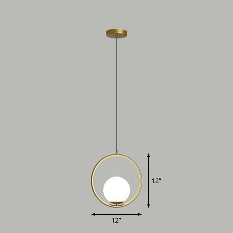Ball Ceiling Suspension Lamp Simple Style White Glass Single Pendant Light with Metal Ring Gold 12" Clearhalo 'Ceiling Lights' 'Modern Pendants' 'Modern' 'Pendant Lights' 'Pendants' Lighting' 2254898