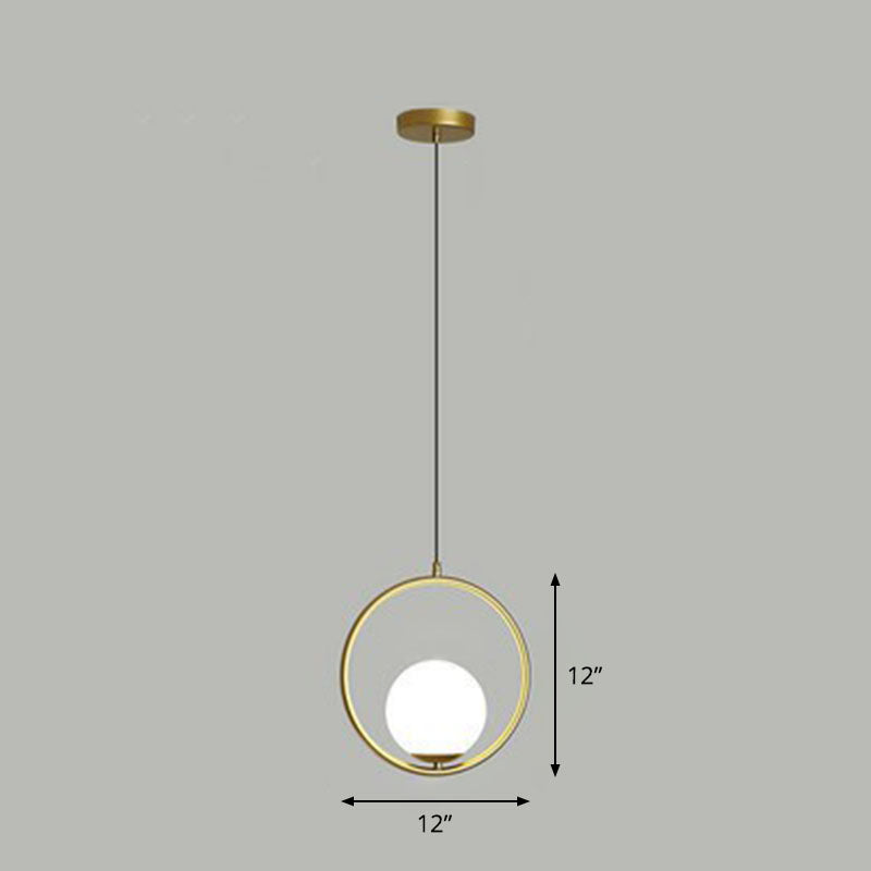 Ball Ceiling Suspension Lamp Simple Style White Glass Single Pendant Light with Metal Ring Gold 12" Clearhalo 'Ceiling Lights' 'Modern Pendants' 'Modern' 'Pendant Lights' 'Pendants' Lighting' 2254898