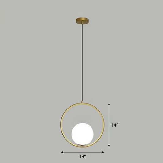 Ball Ceiling Suspension Lamp Simple Style White Glass Single Pendant Light with Metal Ring Gold 14" Clearhalo 'Ceiling Lights' 'Modern Pendants' 'Modern' 'Pendant Lights' 'Pendants' Lighting' 2254899