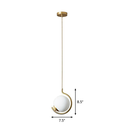 Novelty Simple Ball Pendant Light Cream Glass 1-Bulb Bedside Suspension Lighting in Gold Gold 7.5" Cord Clearhalo 'Ceiling Lights' 'Modern Pendants' 'Modern' 'Pendant Lights' 'Pendants' Lighting' 2254927