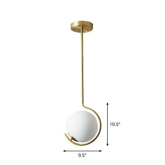 Novelty Simple Ball Pendant Light Cream Glass 1-Bulb Bedside Suspension Lighting in Gold Gold 9.5" Downrods Clearhalo 'Ceiling Lights' 'Modern Pendants' 'Modern' 'Pendant Lights' 'Pendants' Lighting' 2254932