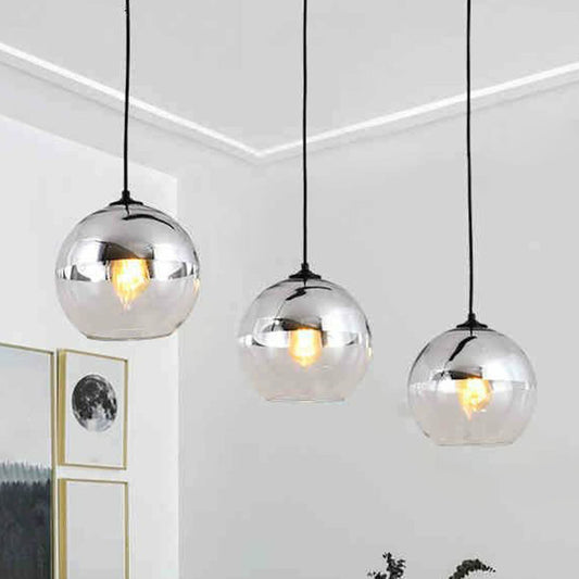 Sphere Electroplate Glass Pendant Lighting Postmodern Single Ceiling Hang Light for Dining Room Silver Clearhalo 'Ceiling Lights' 'Modern Pendants' 'Modern' 'Pendant Lights' 'Pendants' Lighting' 2254963