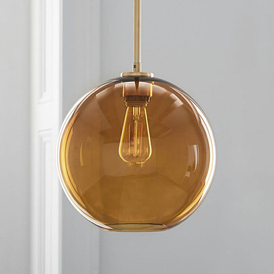 1-Light Dining Room Suspension Pendant Simplicity Ceiling Light with Globe Glass Shade Brown Clearhalo 'Ceiling Lights' 'Modern Pendants' 'Modern' 'Pendant Lights' 'Pendants' Lighting' 2254971