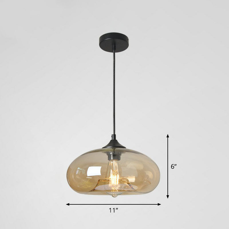 Modern Ellipse Suspension Lamp Glass 1 Head Dining Table Pendant Light Fixture in Black Amber Clearhalo 'Ceiling Lights' 'Modern Pendants' 'Modern' 'Pendant Lights' 'Pendants' Lighting' 2255004