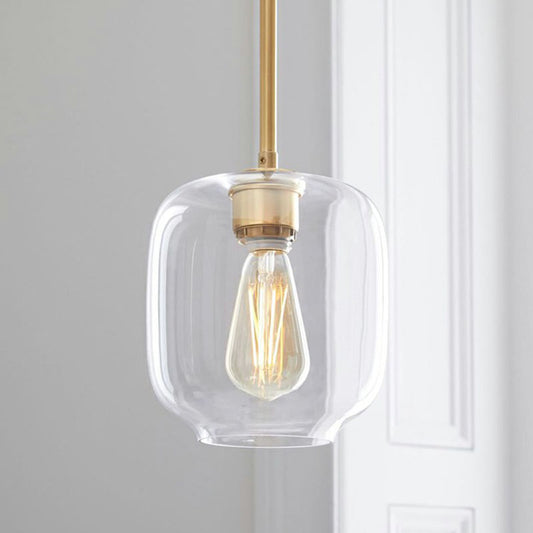 Clear Glass Mug Shaped Hanging Light Simplicity 1 Bulb Gold Finish Suspension Pendant Light Clearhalo 'Ceiling Lights' 'Modern Pendants' 'Modern' 'Pendant Lights' 'Pendants' Lighting' 2255028