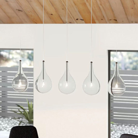 Water-Drop LED Pendant Lamp Minimalism Clear Glass Snack Bar Ceiling Light in Chrome Clearhalo 'Ceiling Lights' 'Modern Pendants' 'Modern' 'Pendant Lights' 'Pendants' Lighting' 2255033