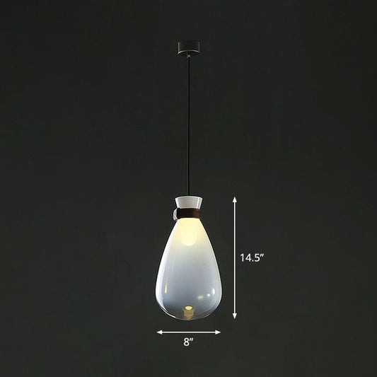 Raindrop Glass Hanging Light Minimalist 1-Light Suspended Lighting Fixture with Leather Strap White 8" Clearhalo 'Ceiling Lights' 'Modern Pendants' 'Modern' 'Pendant Lights' 'Pendants' Lighting' 2255037