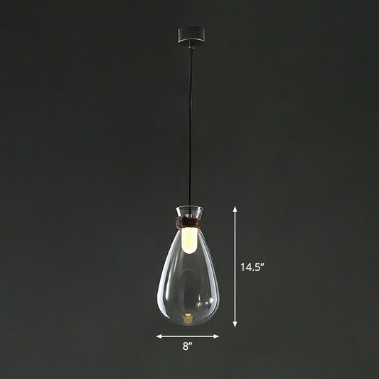 Raindrop Glass Hanging Light Minimalist 1-Light Suspended Lighting Fixture with Leather Strap Clear 8" Clearhalo 'Ceiling Lights' 'Modern Pendants' 'Modern' 'Pendant Lights' 'Pendants' Lighting' 2255040