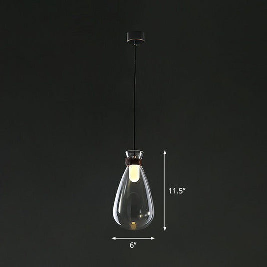 Raindrop Glass Hanging Light Minimalist 1-Light Suspended Lighting Fixture with Leather Strap Clear 6" Clearhalo 'Ceiling Lights' 'Modern Pendants' 'Modern' 'Pendant Lights' 'Pendants' Lighting' 2255042