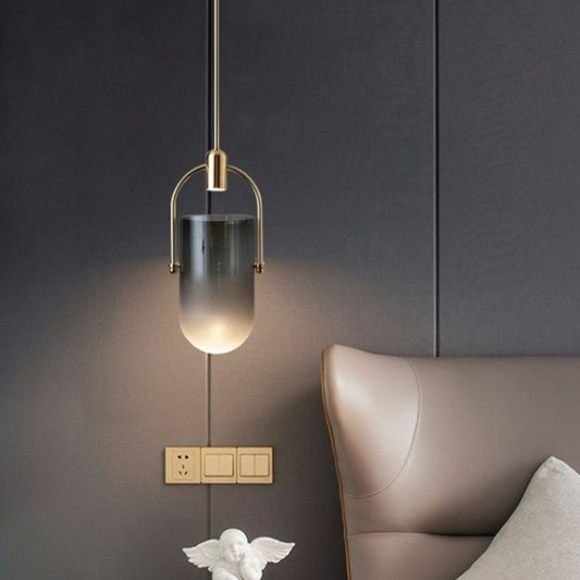 Designer LED Hanging Light Brass Dome Hanging Light Fixture with Glass Shade for Bedroom Smoke Gray Clearhalo 'Ceiling Lights' 'Modern Pendants' 'Modern' 'Pendant Lights' 'Pendants' Lighting' 2255060