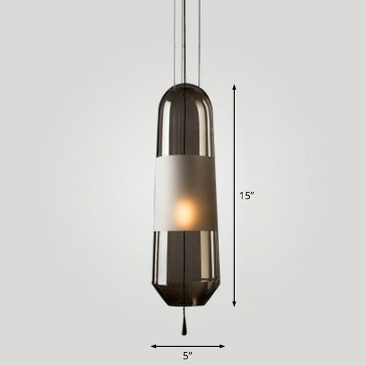 Nordic Elliptical Suspension Light Glass 1 Bulb Dining Room Ceiling Pendant Lamp with Pull Chain Smoke Gray Clearhalo 'Ceiling Lights' 'Modern Pendants' 'Modern' 'Pendant Lights' 'Pendants' Lighting' 2255069