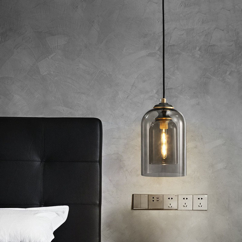 1 Bulb Bedroom Hanging Lamp Postmodern Ceiling Light with Double Cloche Glass Shade Clearhalo 'Ceiling Lights' 'Modern Pendants' 'Modern' 'Pendant Lights' 'Pendants' Lighting' 2255090