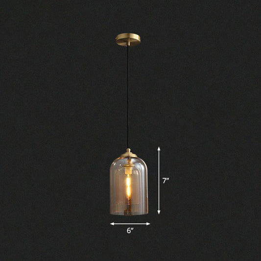 1 Bulb Bedroom Hanging Lamp Postmodern Ceiling Light with Double Cloche Glass Shade Cognac Clearhalo 'Ceiling Lights' 'Modern Pendants' 'Modern' 'Pendant Lights' 'Pendants' Lighting' 2255092