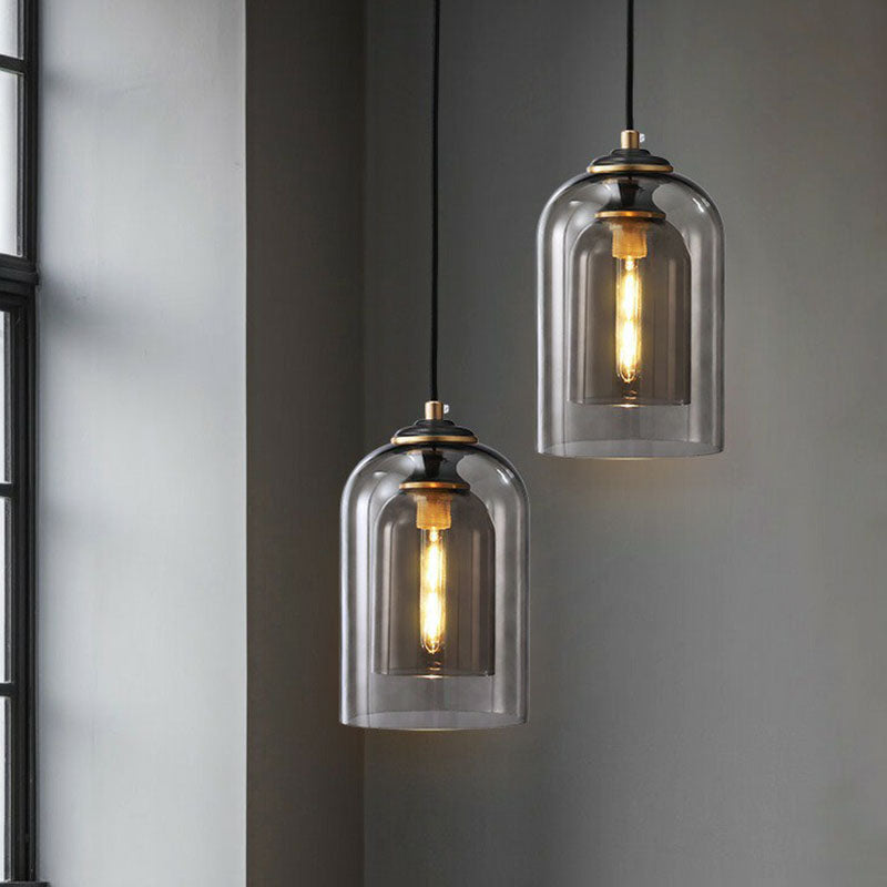 1 Bulb Bedroom Hanging Lamp Postmodern Ceiling Light with Double Cloche Glass Shade Clearhalo 'Ceiling Lights' 'Modern Pendants' 'Modern' 'Pendant Lights' 'Pendants' Lighting' 2255093