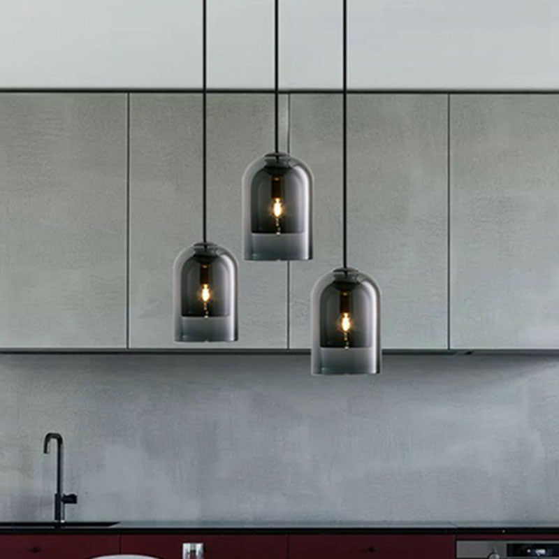 Cloche Shaped Hanging Lamp Contemporary Glass 1 Bulb Kitchen Suspended Lighting Fixture Smoke Gray Clearhalo 'Ceiling Lights' 'Modern Pendants' 'Modern' 'Pendant Lights' 'Pendants' Lighting' 2255097