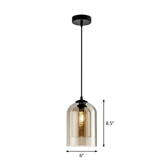 Inverted Cup Dining Room Pendant Light Dual-Glass 1-Light Postmodern Ceiling Hang Lamp Amber Clearhalo 'Ceiling Lights' 'Modern Pendants' 'Modern' 'Pendant Lights' 'Pendants' Lighting' 2255104