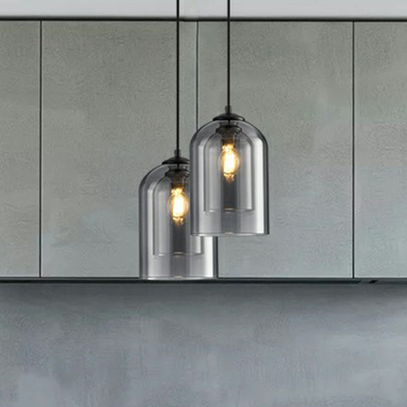 Inverted Cup Dining Room Pendant Light Dual-Glass 1-Light Postmodern Ceiling Hang Lamp Clearhalo 'Ceiling Lights' 'Modern Pendants' 'Modern' 'Pendant Lights' 'Pendants' Lighting' 2255107