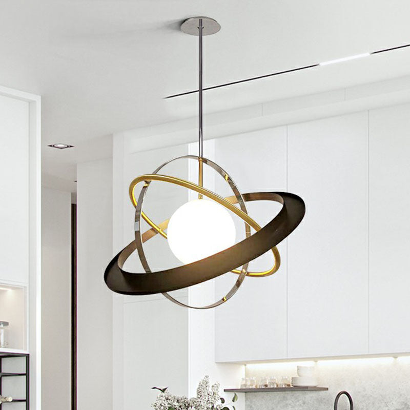 Post-Modern Planet Hanging Light Fixture White Ball Glass 1 Bulb Dining Room Ceiling Light Clearhalo 'Ceiling Lights' 'Modern Pendants' 'Modern' 'Pendant Lights' 'Pendants' Lighting' 2255144