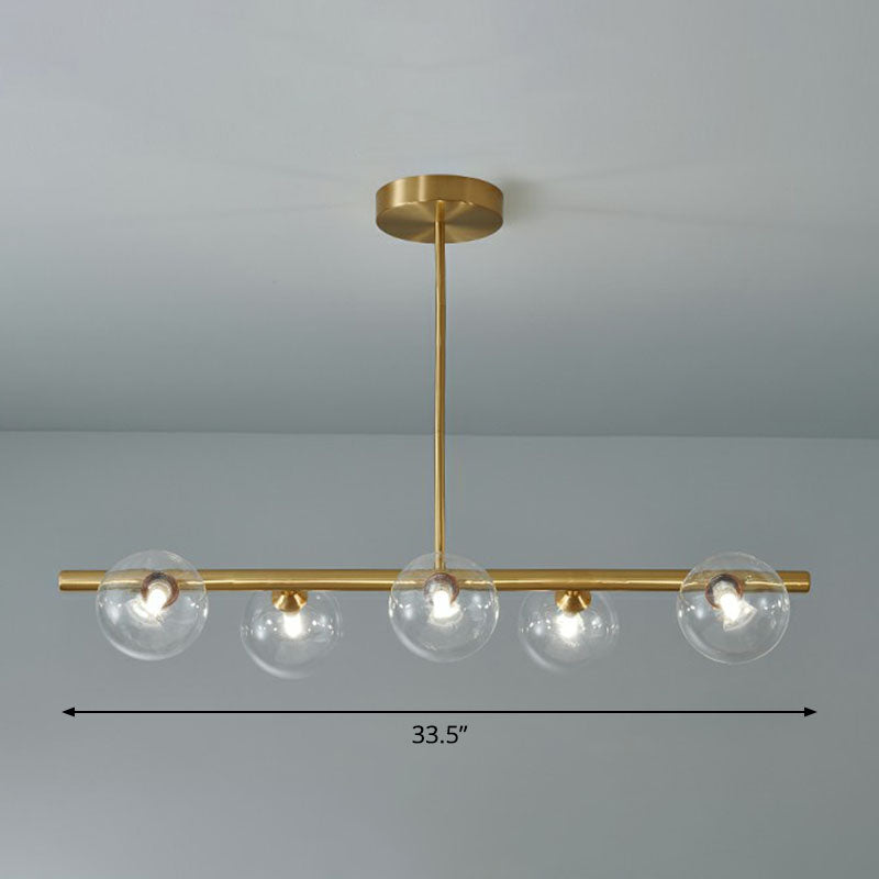 Glass Sphere Island Pendant Light Postmodern Brass Plated Hanging Lighting for Dining Room 5 Clear Clearhalo 'Ceiling Lights' 'Island Lights' Lighting' 2255162