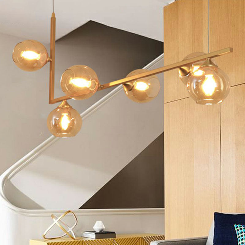 Dome Glass Island Ceiling Light Postmodernism 6 Heads Hanging Lamp for Dining Table Clearhalo 'Ceiling Lights' 'Island Lights' Lighting' 2255168