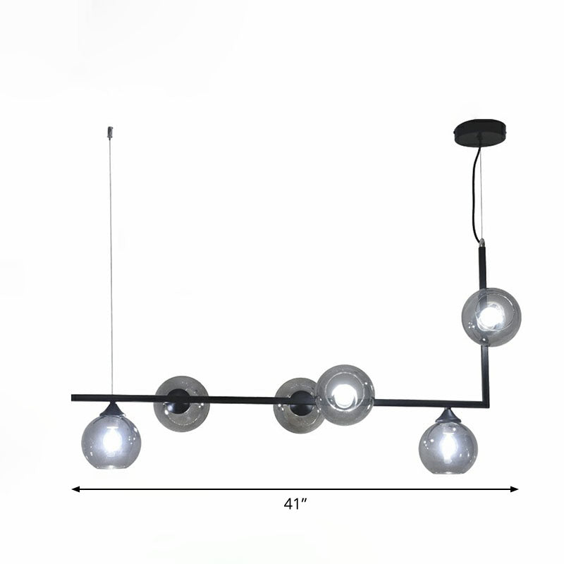 Dome Glass Island Ceiling Light Postmodernism 6 Heads Hanging Lamp for Dining Table Smoke Gray Clearhalo 'Ceiling Lights' 'Island Lights' Lighting' 2255170