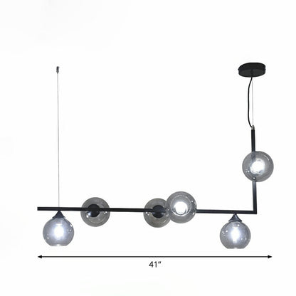 Dome Glass Island Ceiling Light Postmodernism 6 Heads Hanging Lamp for Dining Table Smoke Gray Clearhalo 'Ceiling Lights' 'Island Lights' Lighting' 2255170