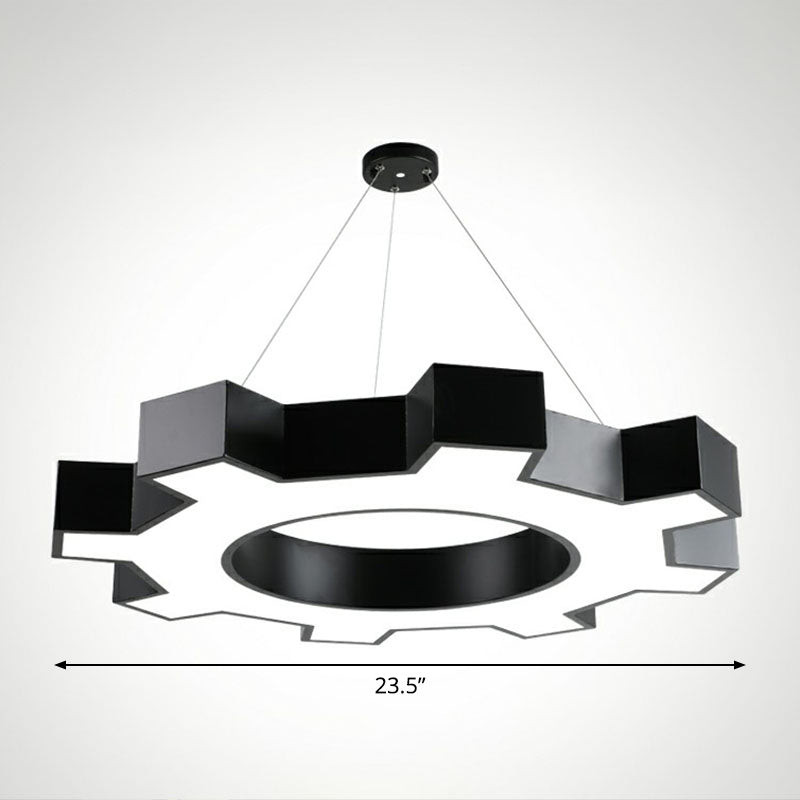Gear Conference Room LED Ceiling Lighting Acrylic Modern Chandelier Light Fixture in Black Black 23.5" White Clearhalo 'Ceiling Lights' 'Chandeliers' 'Modern Chandeliers' 'Modern' Lighting' 2255184