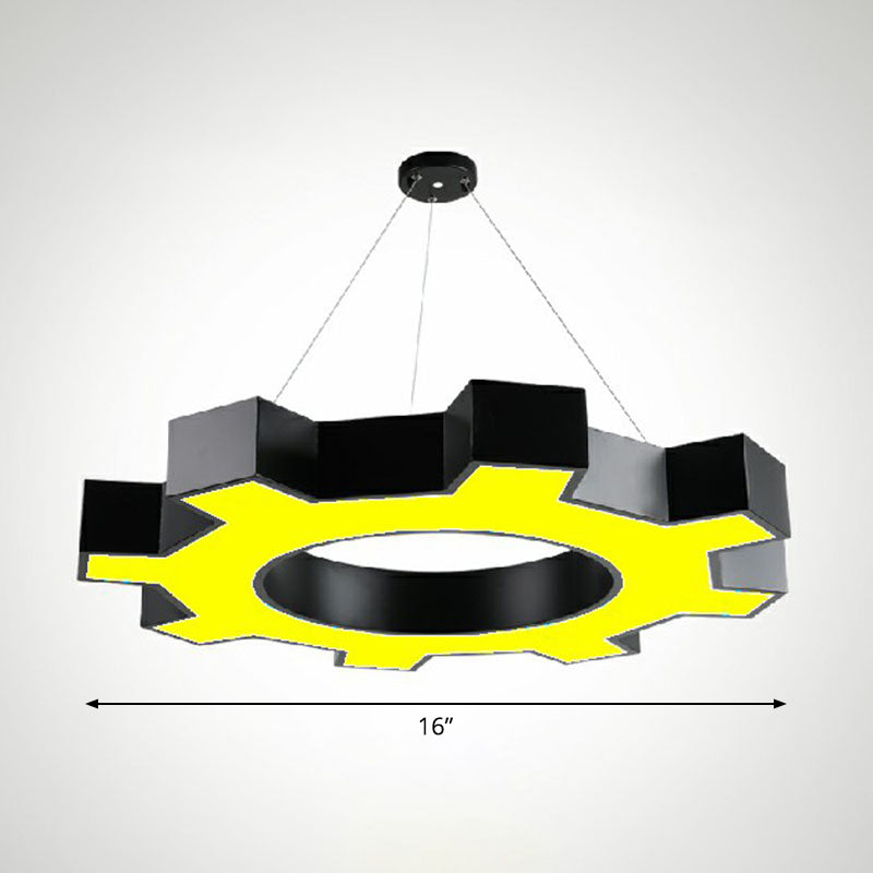 Gear Conference Room LED Ceiling Lighting Acrylic Modern Chandelier Light Fixture in Black Black 16" Yellow Clearhalo 'Ceiling Lights' 'Chandeliers' 'Modern Chandeliers' 'Modern' Lighting' 2255185