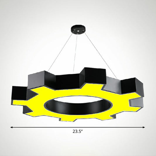 Gear Conference Room LED Ceiling Lighting Acrylic Modern Chandelier Light Fixture in Black Black 23.5" Yellow Clearhalo 'Ceiling Lights' 'Chandeliers' 'Modern Chandeliers' 'Modern' Lighting' 2255187