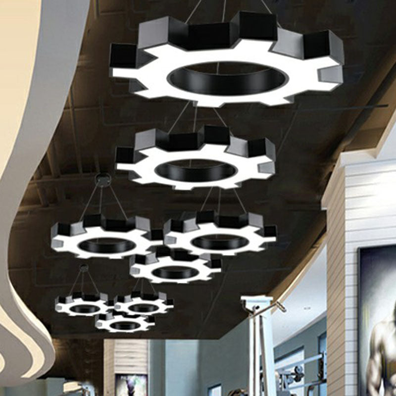 Gear Conference Room LED Ceiling Lighting Acrylic Modern Chandelier Light Fixture in Black Clearhalo 'Ceiling Lights' 'Chandeliers' 'Modern Chandeliers' 'Modern' Lighting' 2255188