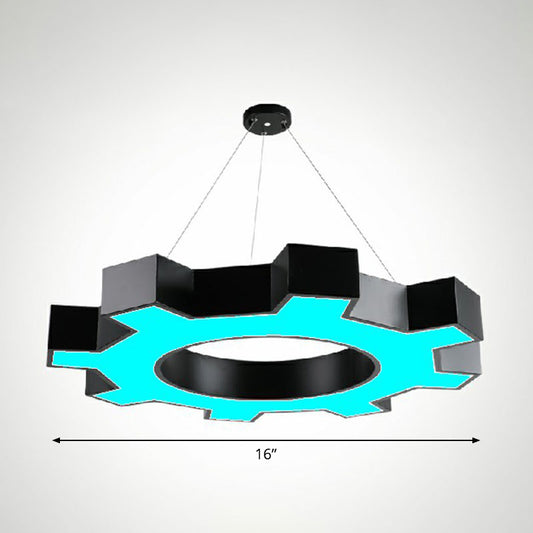 Gear Conference Room LED Ceiling Lighting Acrylic Modern Chandelier Light Fixture in Black Black 16" Blue Clearhalo 'Ceiling Lights' 'Chandeliers' 'Modern Chandeliers' 'Modern' Lighting' 2255189