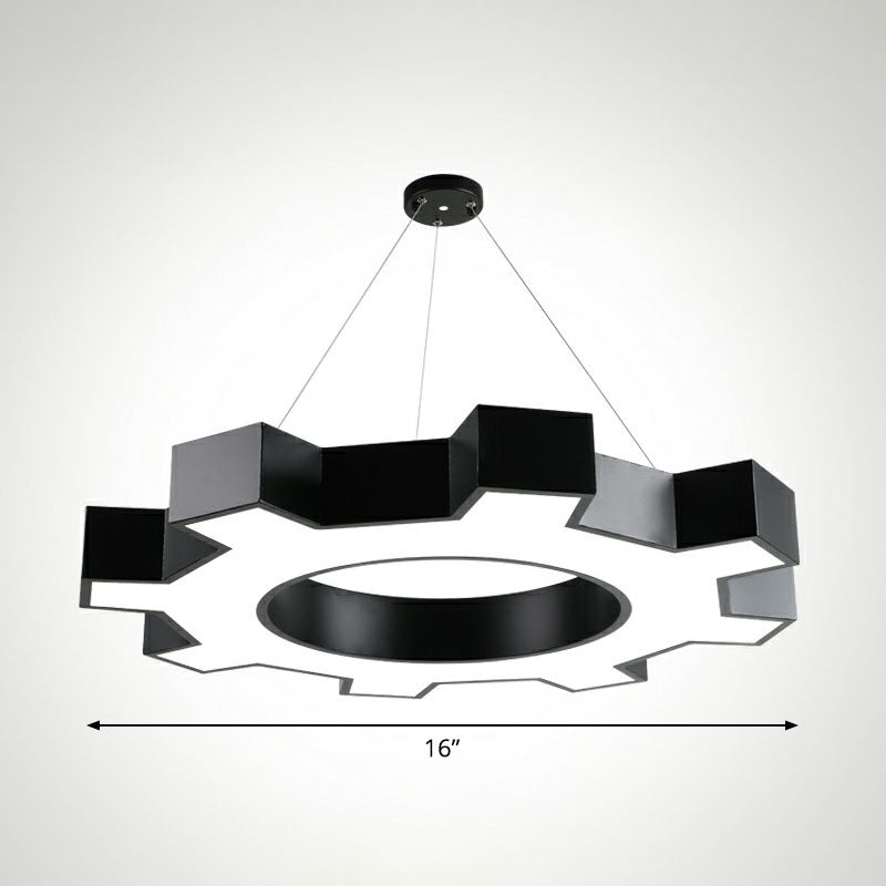 Gear Conference Room LED Ceiling Lighting Acrylic Modern Chandelier Light Fixture in Black Black 16" White Clearhalo 'Ceiling Lights' 'Chandeliers' 'Modern Chandeliers' 'Modern' Lighting' 2255191