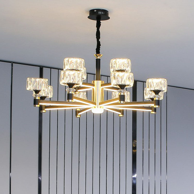 Drum Shaped Hanging Light Fixture Modern Beveled Crystal Living Room Chandelier in Black Clearhalo 'Ceiling Lights' 'Chandeliers' 'Modern Chandeliers' 'Modern' Lighting' 2255212