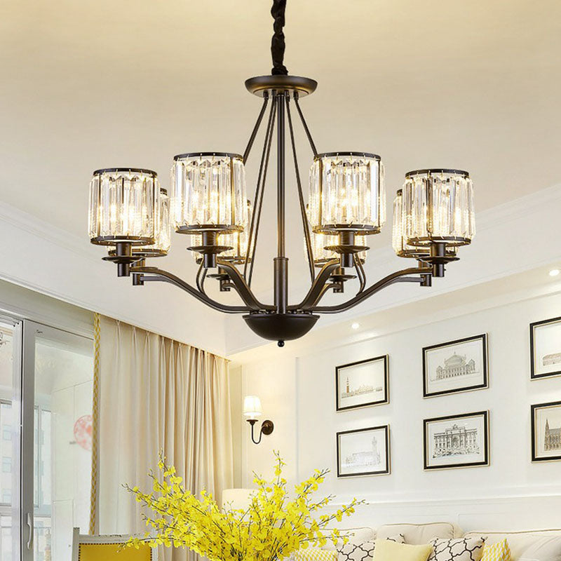 Bedroom Chandelier Light Contemporary Black Ceiling Lamp with Cylindrical Crystal Shade Clearhalo 'Ceiling Lights' 'Chandeliers' 'Modern Chandeliers' 'Modern' Lighting' 2255217