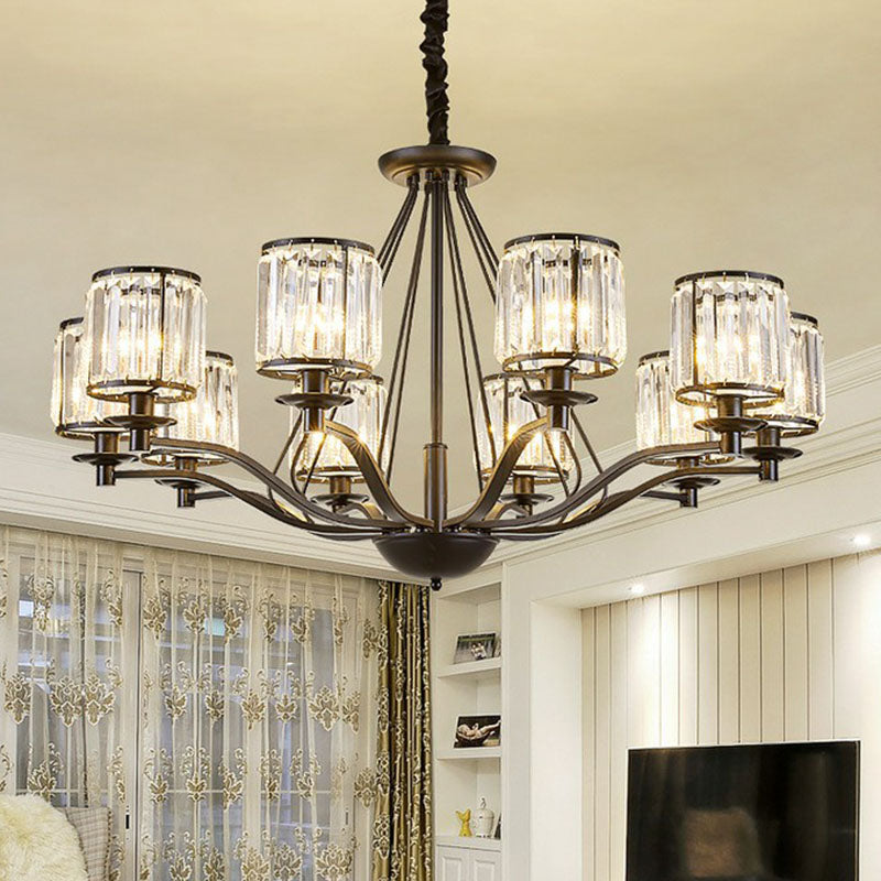 Bedroom Chandelier Light Contemporary Black Ceiling Lamp with Cylindrical Crystal Shade Clearhalo 'Ceiling Lights' 'Chandeliers' 'Modern Chandeliers' 'Modern' Lighting' 2255220