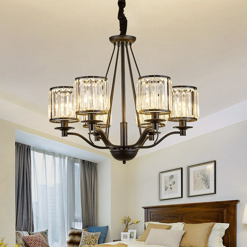 Bedroom Chandelier Light Contemporary Black Ceiling Lamp with Cylindrical Crystal Shade Clearhalo 'Ceiling Lights' 'Chandeliers' 'Modern Chandeliers' 'Modern' Lighting' 2255221