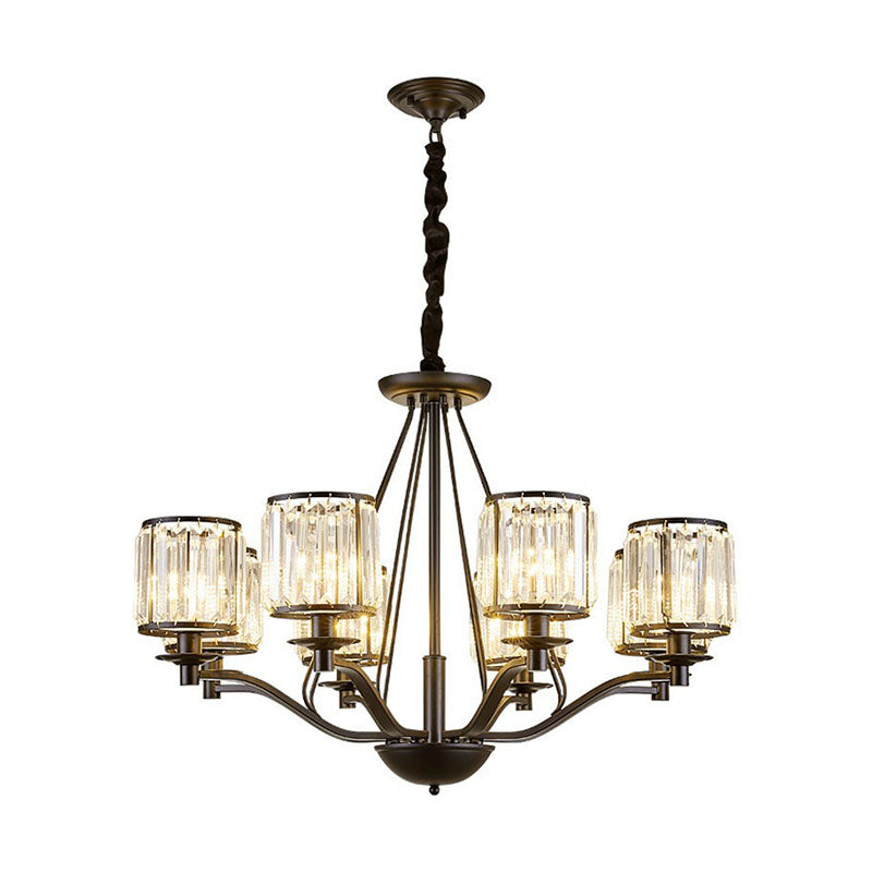 Bedroom Chandelier Light Contemporary Black Ceiling Lamp with Cylindrical Crystal Shade Clearhalo 'Ceiling Lights' 'Chandeliers' 'Modern Chandeliers' 'Modern' Lighting' 2255222