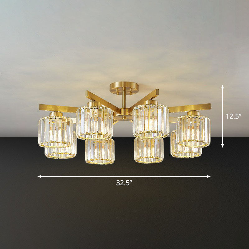 Beveled Crystal Prism Sputnik Suspension Light Modern Golden Chandelier for Living Room 8 Gold Down Clearhalo 'Ceiling Lights' 'Chandeliers' 'Modern Chandeliers' 'Modern' Lighting' 2255229