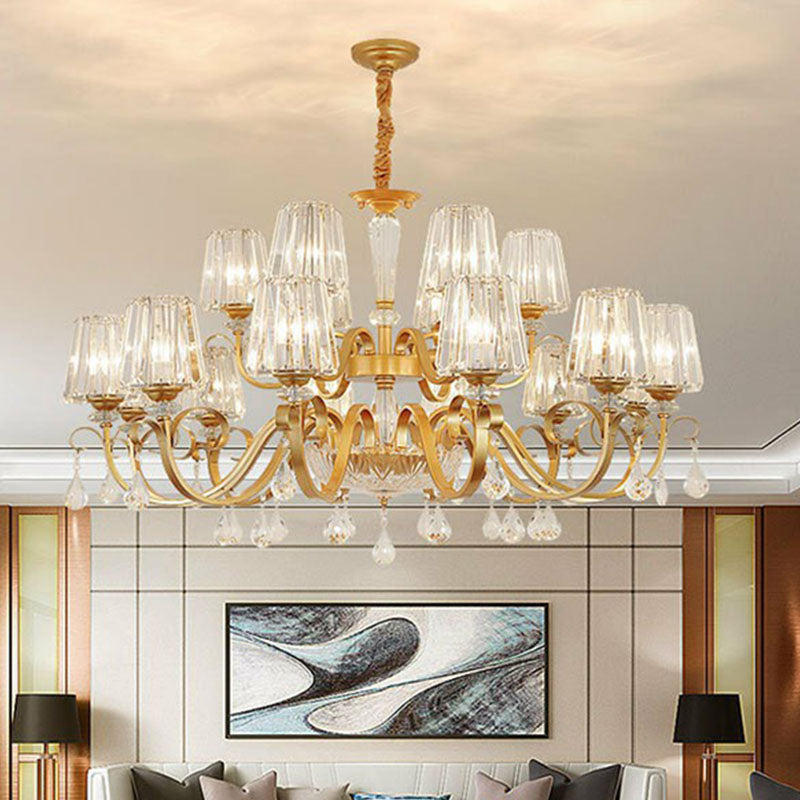 Prismatic Crystal Cone Hanging Lamp Contemporary Ceiling Chandelier Light with Droplet Decorations 15 Gold Clearhalo 'Ceiling Lights' 'Chandeliers' 'Modern Chandeliers' 'Modern' Lighting' 2255248