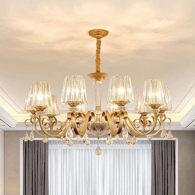Prismatic Crystal Cone Hanging Lamp Contemporary Ceiling Chandelier Light with Droplet Decorations 10 Gold Clearhalo 'Ceiling Lights' 'Chandeliers' 'Modern Chandeliers' 'Modern' Lighting' 2255251