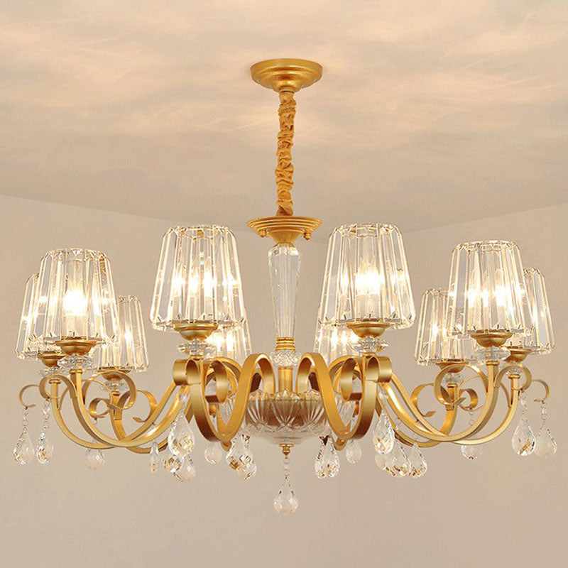 Prismatic Crystal Cone Hanging Lamp Contemporary Ceiling Chandelier Light with Droplet Decorations Clearhalo 'Ceiling Lights' 'Chandeliers' 'Modern Chandeliers' 'Modern' Lighting' 2255252