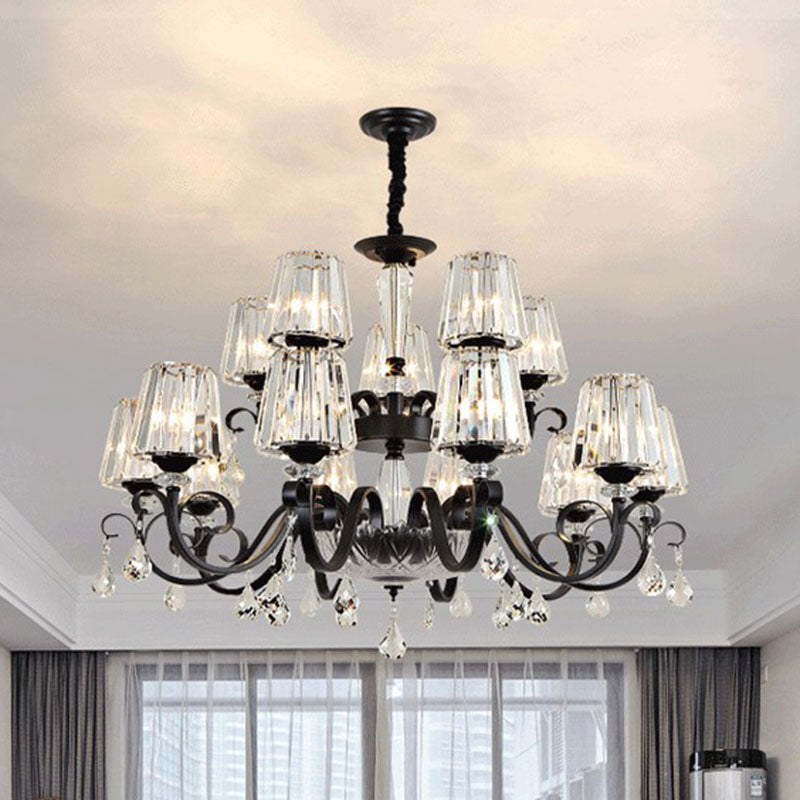 Prismatic Crystal Cone Hanging Lamp Contemporary Ceiling Chandelier Light with Droplet Decorations 15 Black Clearhalo 'Ceiling Lights' 'Chandeliers' 'Modern Chandeliers' 'Modern' Lighting' 2255258