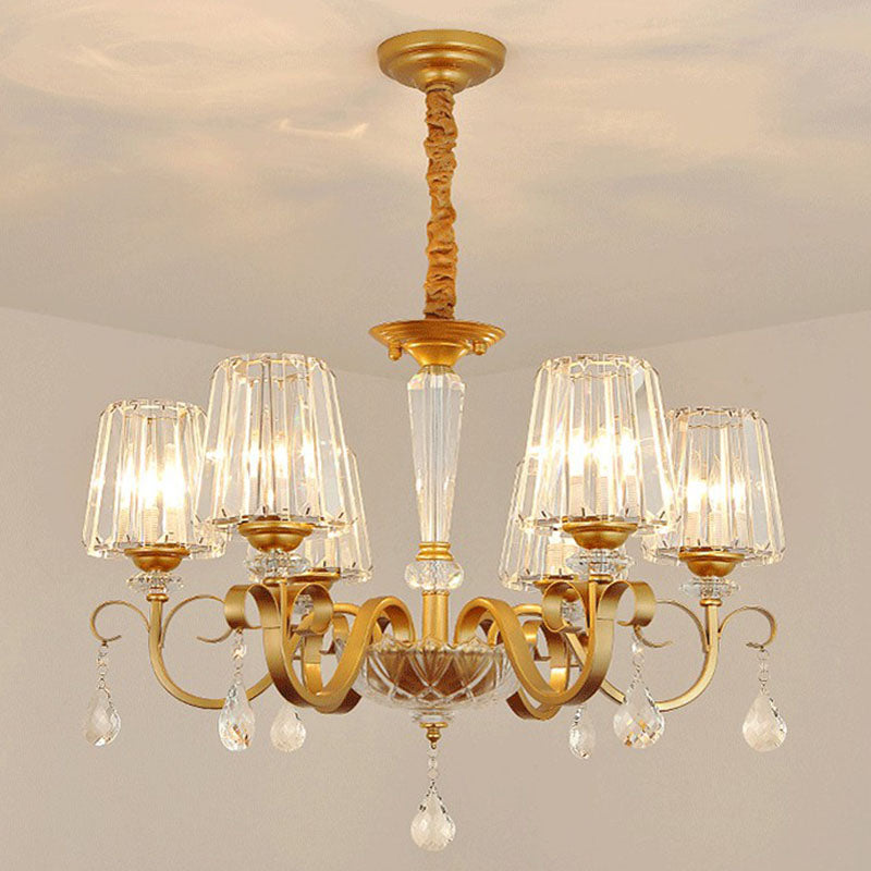 Prismatic Crystal Cone Hanging Lamp Contemporary Ceiling Chandelier Light with Droplet Decorations Clearhalo 'Ceiling Lights' 'Chandeliers' 'Modern Chandeliers' 'Modern' Lighting' 2255261